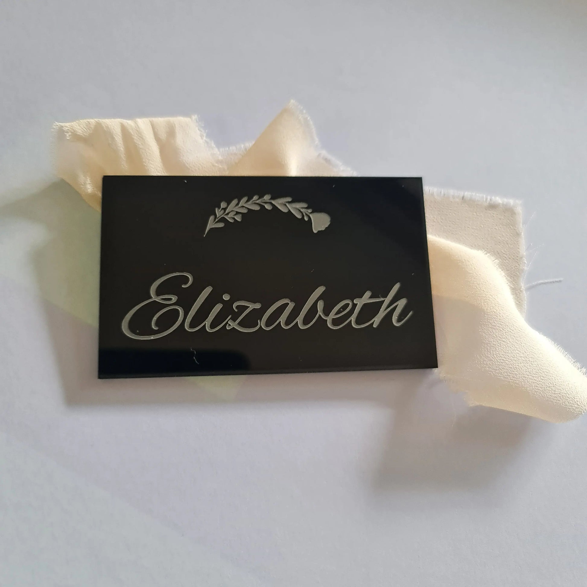 Acrylic Placecard - Personalised Black Acrylic Place Card – 90mm x 50mm (Copy) - Paper Love Card