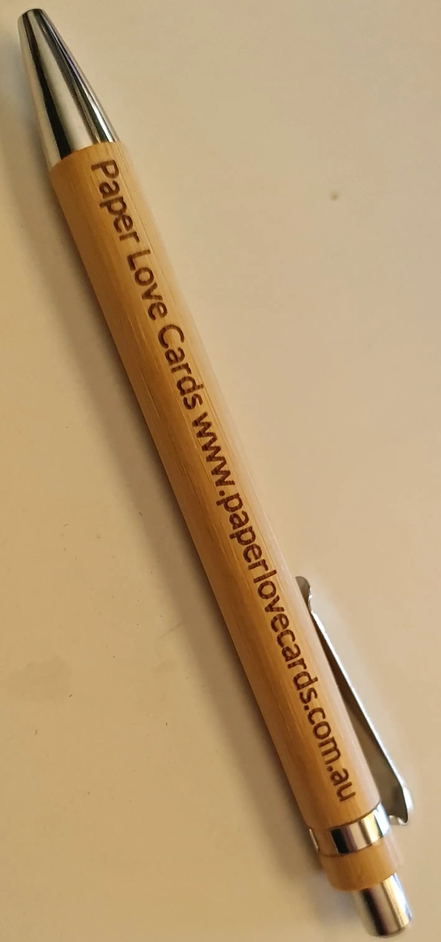 Personalised Bamboo Pen – Laser Etched Message | Black Ink & Silver Fittings - Paper Love Card