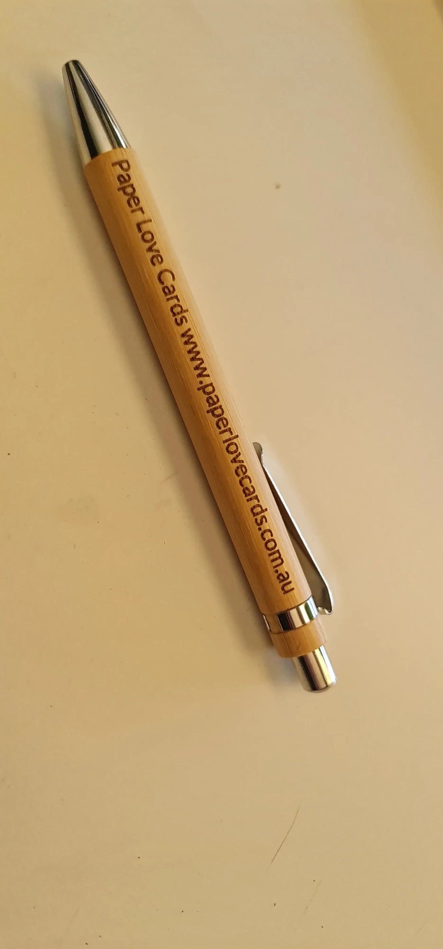 Personalised Bamboo Pen – Laser Etched Message | Black Ink & Silver Fittings - Paper Love Card