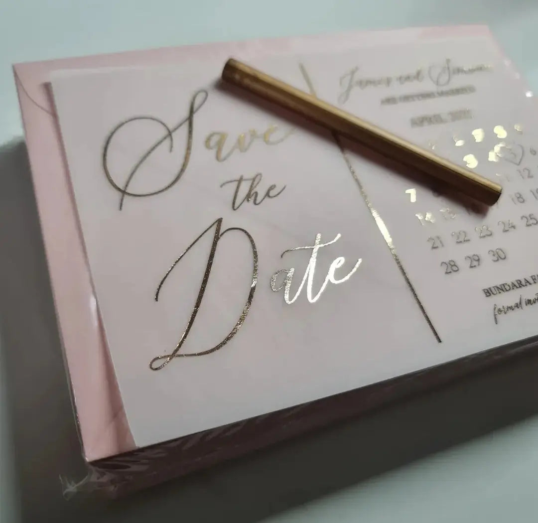 Save the Date Vellum Invitation with envelope - Foil Print - Paper Love Card