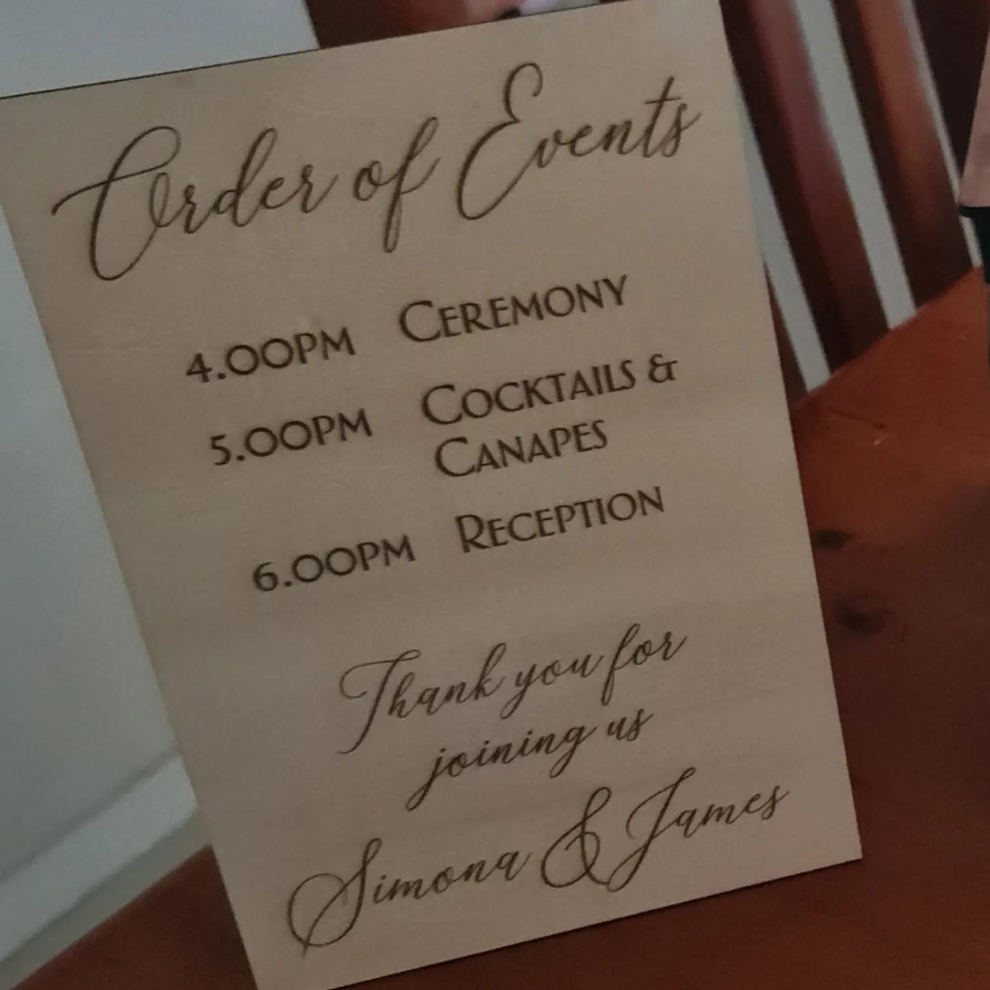 Order of Events Signage - Laser etched on timber