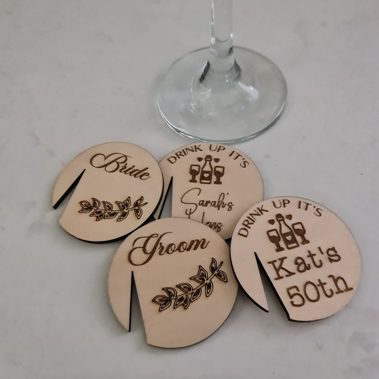 Wine Glass Name Tag - Personalised - Laser etched on timber