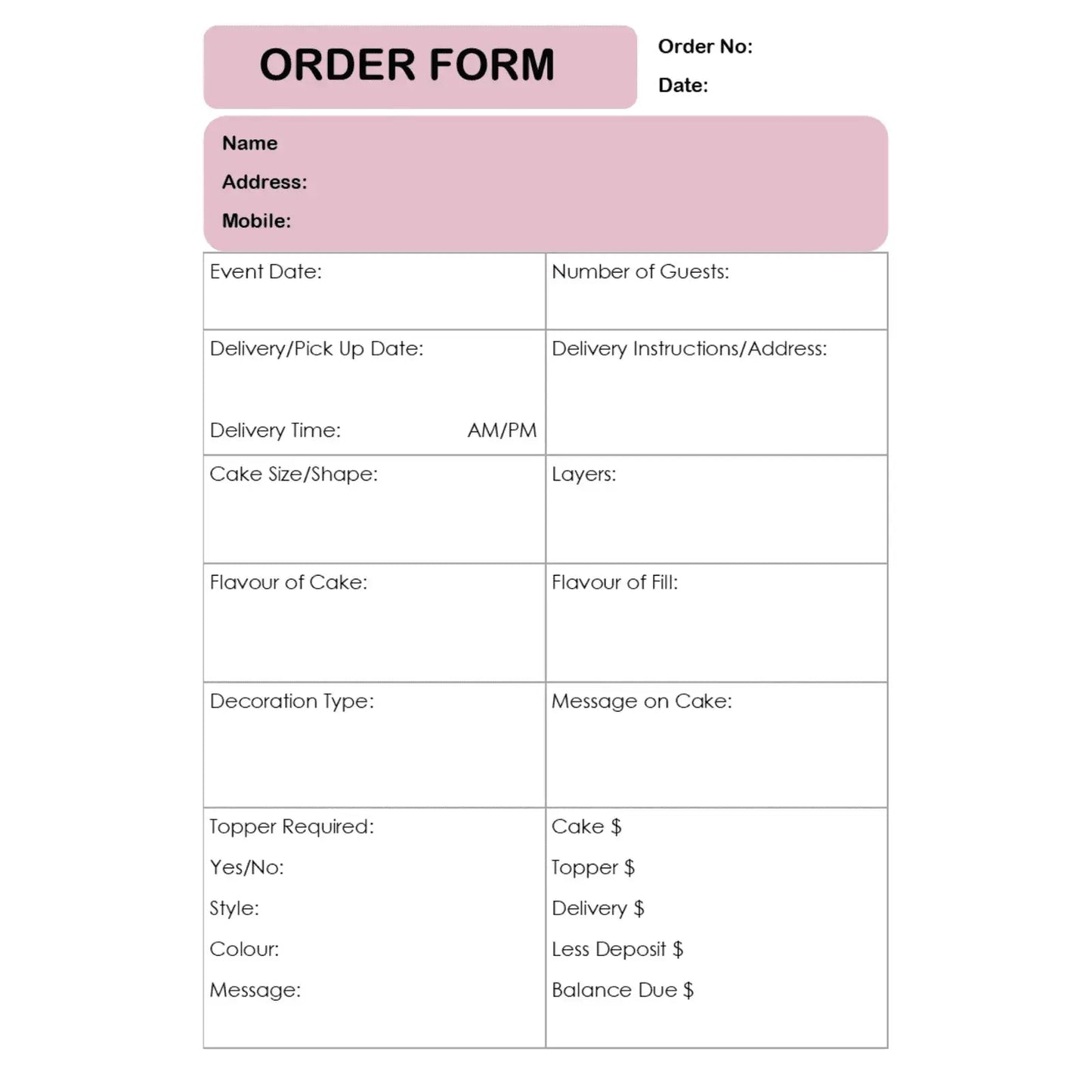 Cake & Cupcake Makers - Order Book Paper Love Card