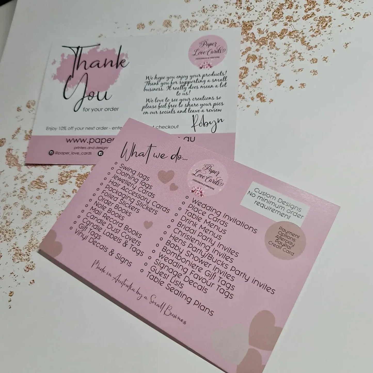 Thank You Cards - A6 Postcard Size (White) Paper Love Card