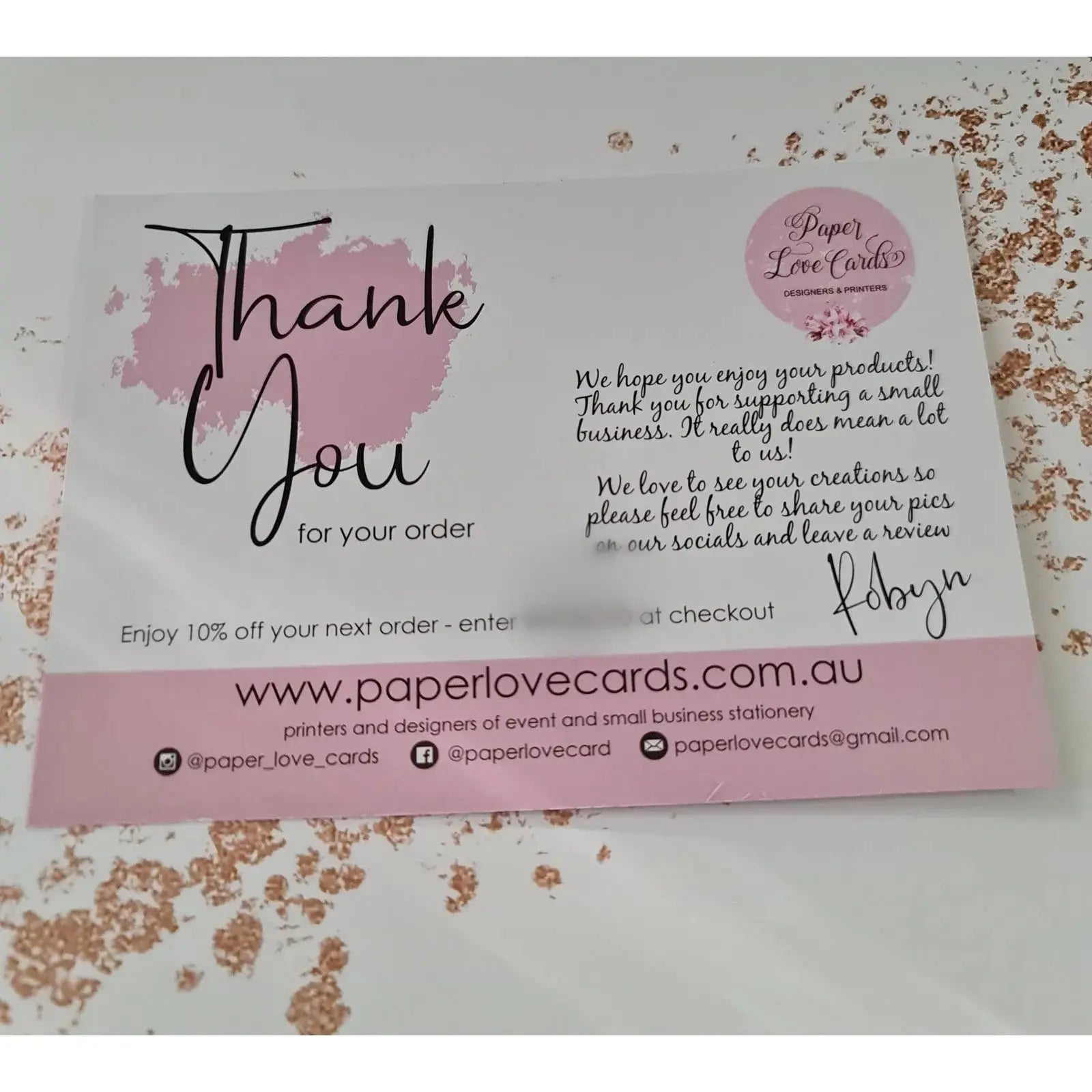 Thank You Cards - A6 Postcard Size (White) Paper Love Card