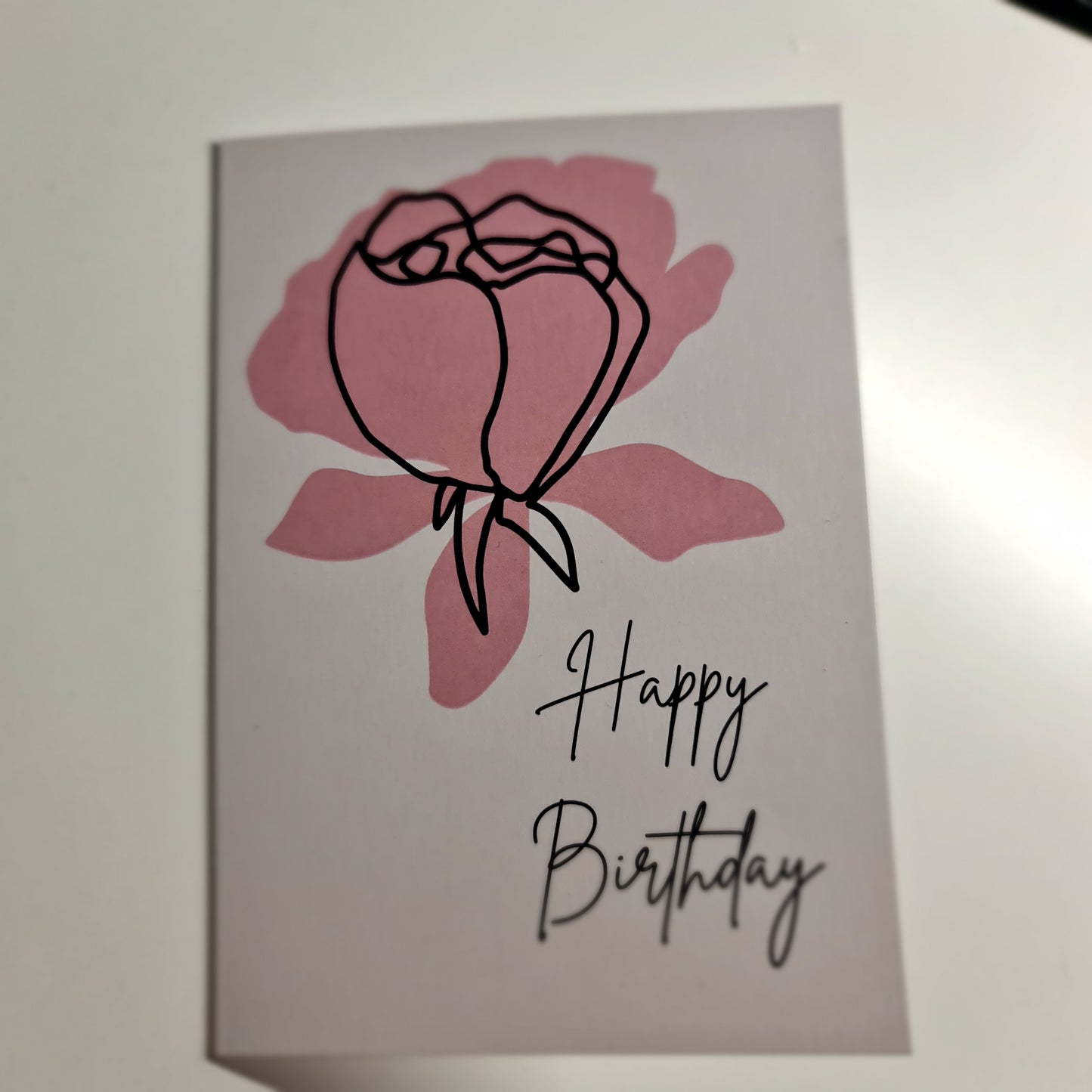 Pink Lined Rose Card - A6