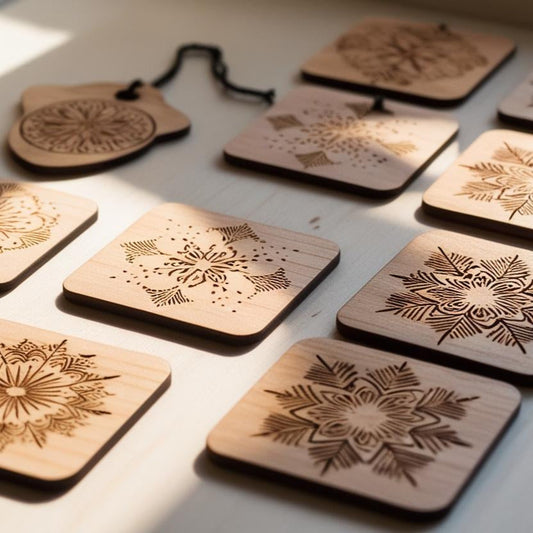 Square timber swing tag with laser etching
