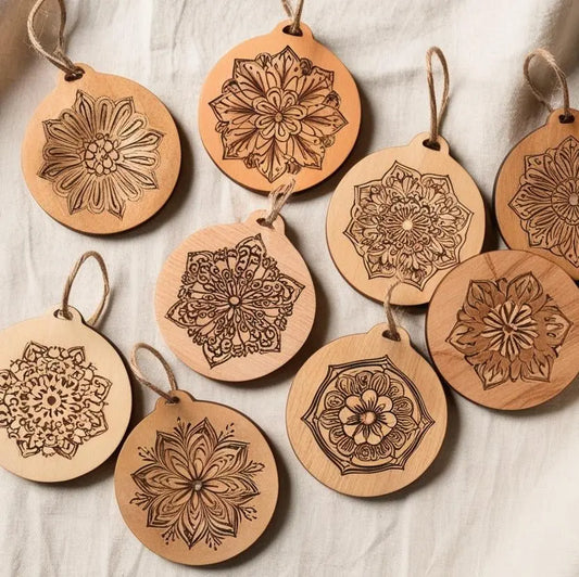 Round timber swing tag with laser etching