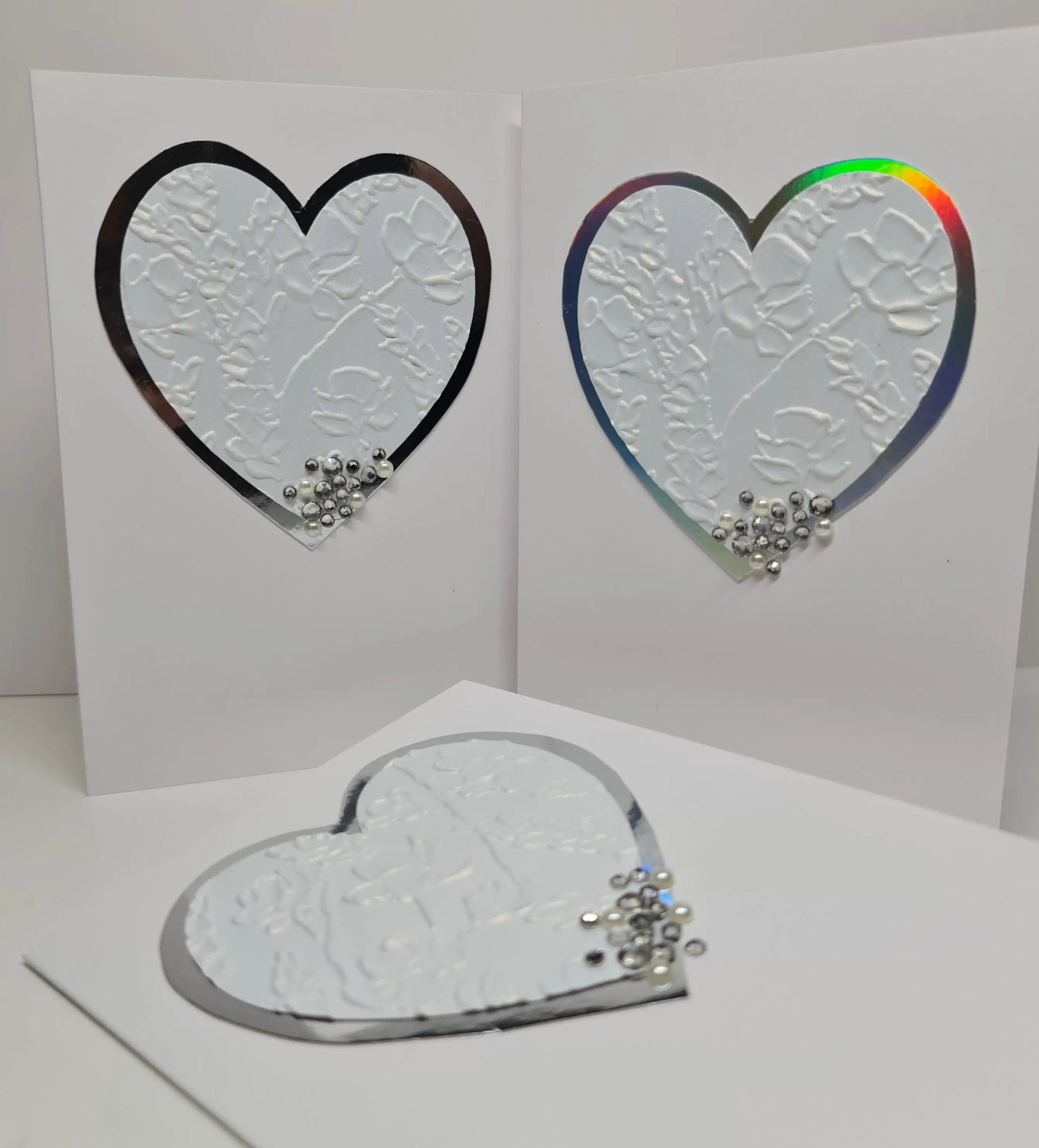 Embossed Heart Diamante Card - A6 Paper Love Cards