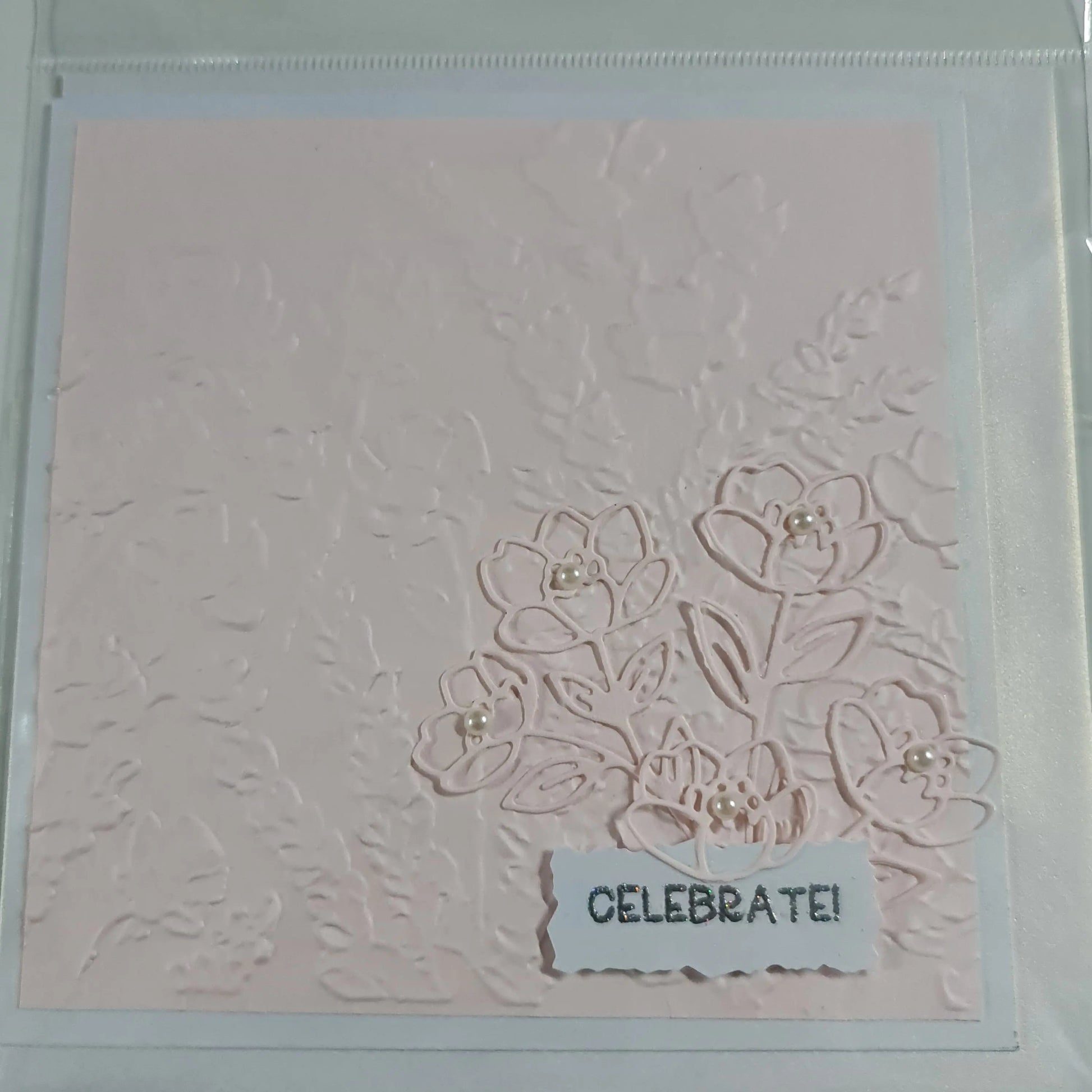 Floral Pink Embossed Card with Pearls Paper Love Cards