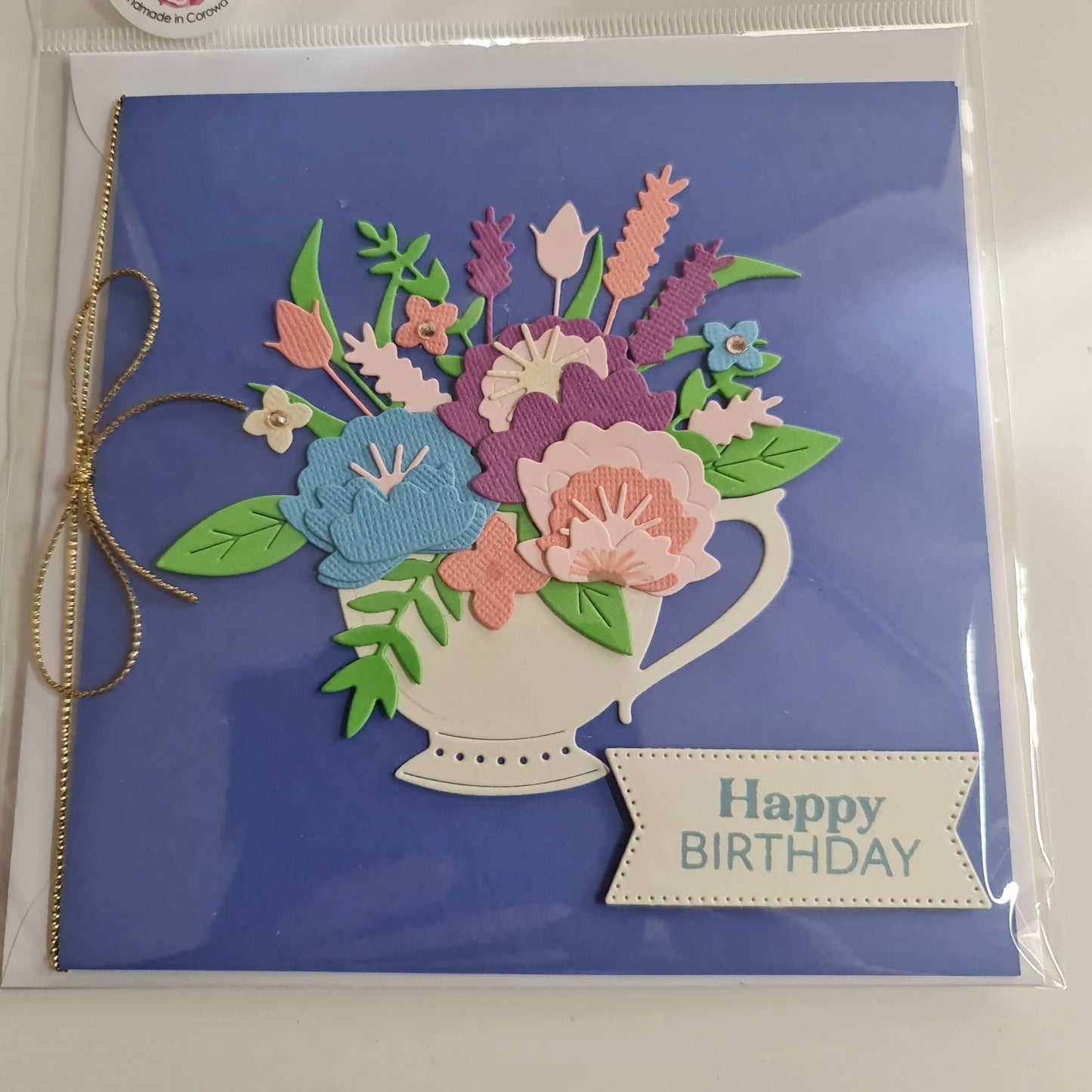 Flowers in a Teacup - Blue Card Paper Love Card