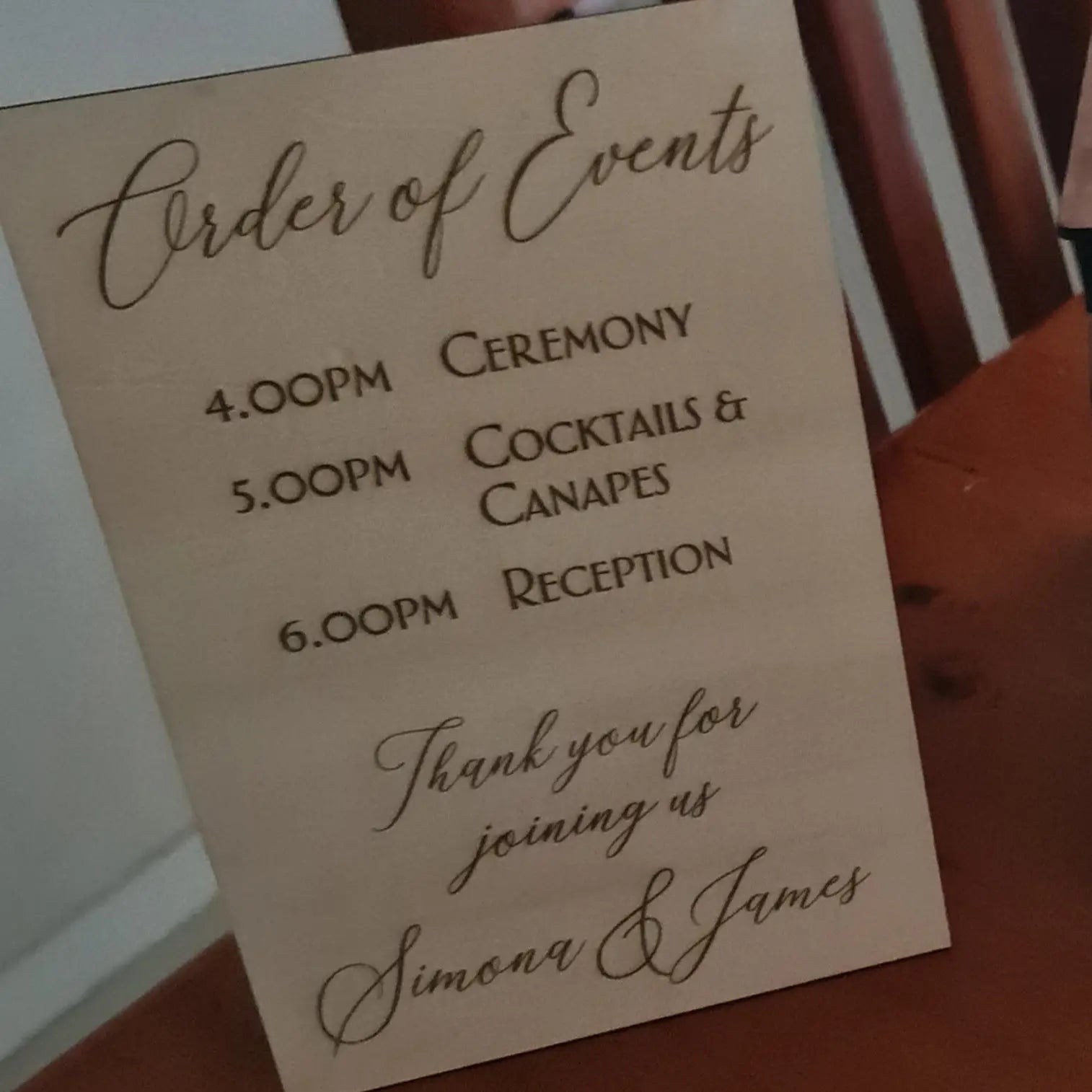 Order of Events Signage - Laser etched on timber