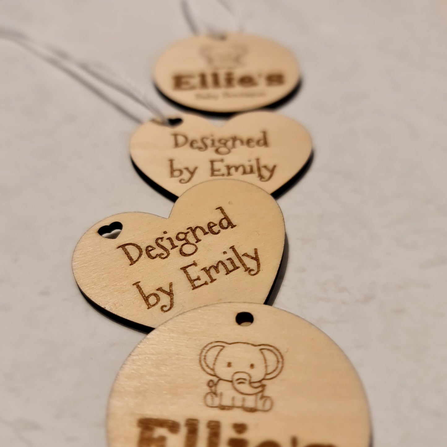 Timber swing tag with logo and business name - laser cut and etched