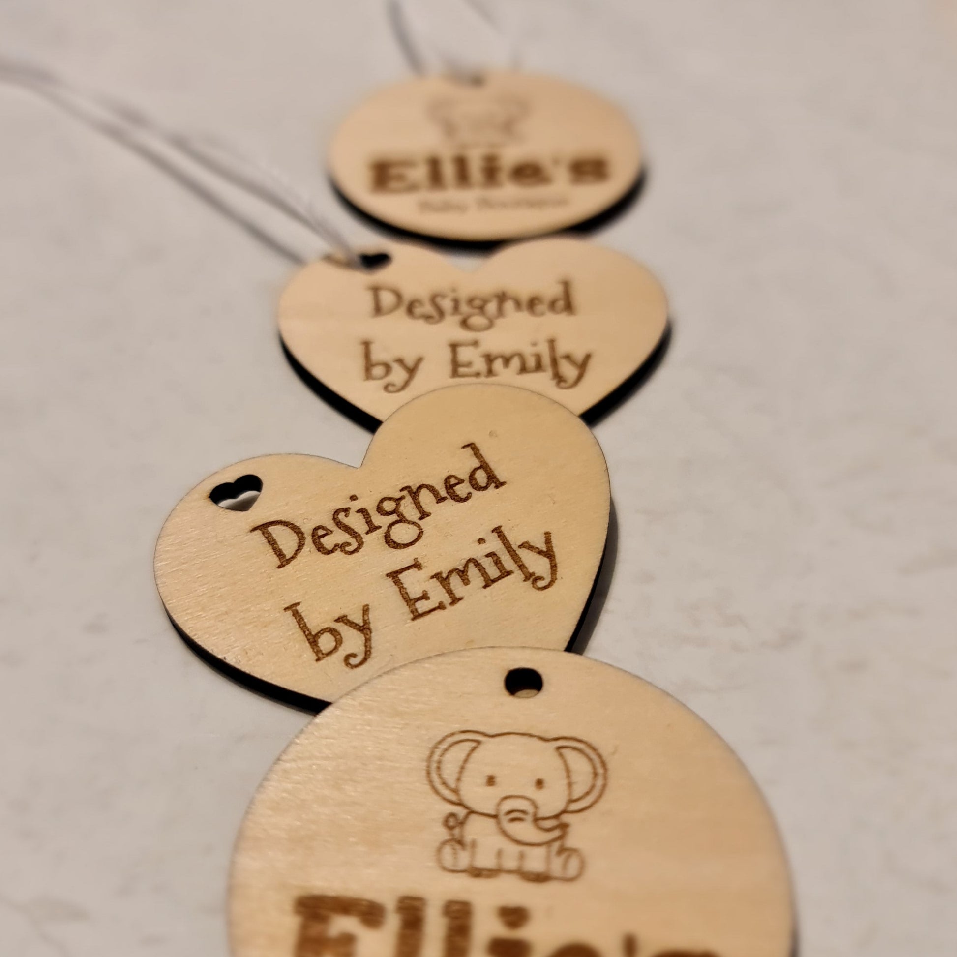 Timber swing tag with logo and business name - laser cut and etched