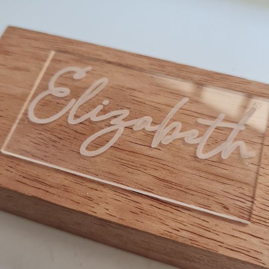 Acrylic Placecard - Personalised Clear Acrylic Place Card – 90mm x 50mm