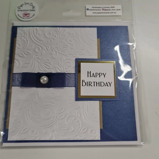 Blue and White Embossed Birthday Card with Pearl Paper Love Cards