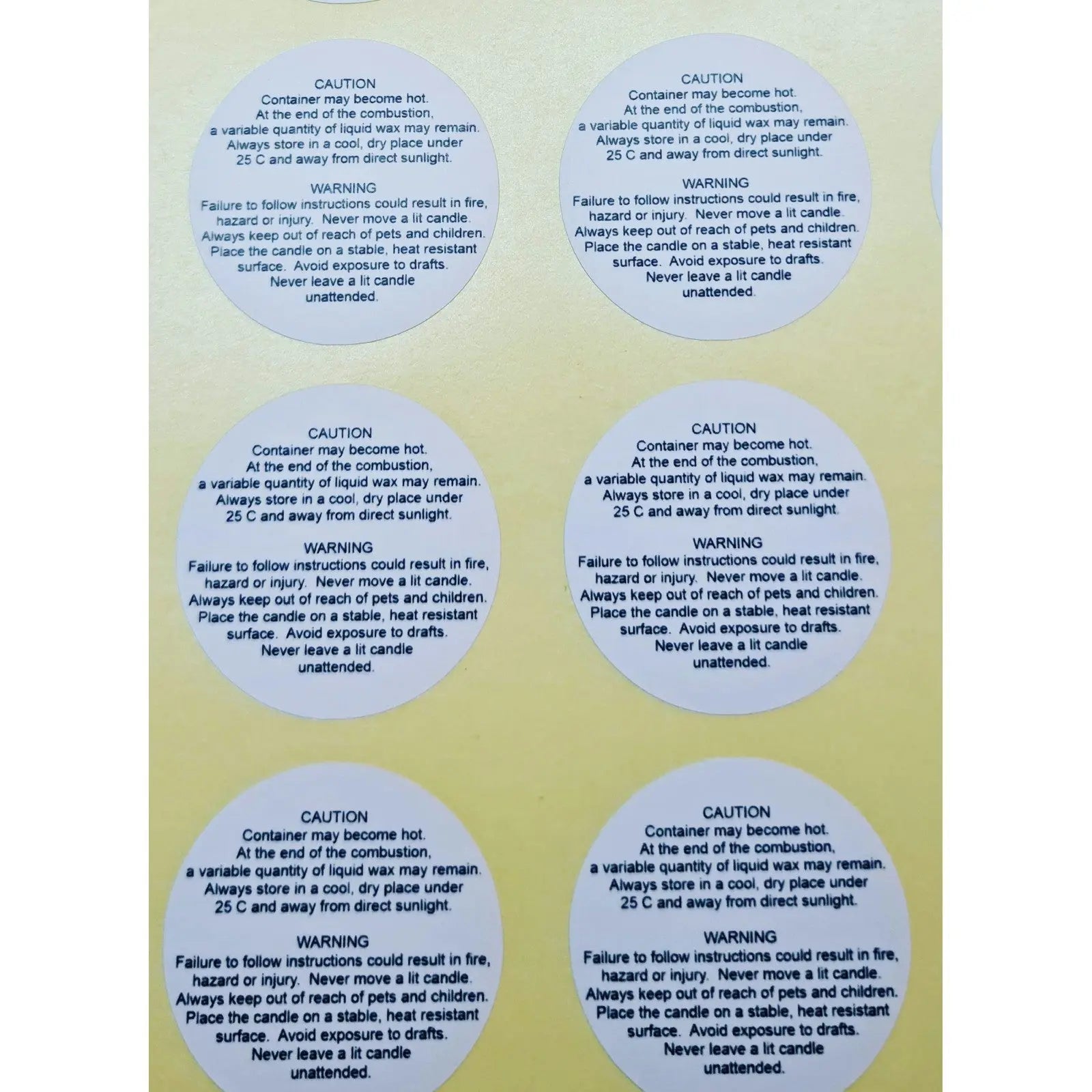 Candle Warning Labels in White Paper Love Card