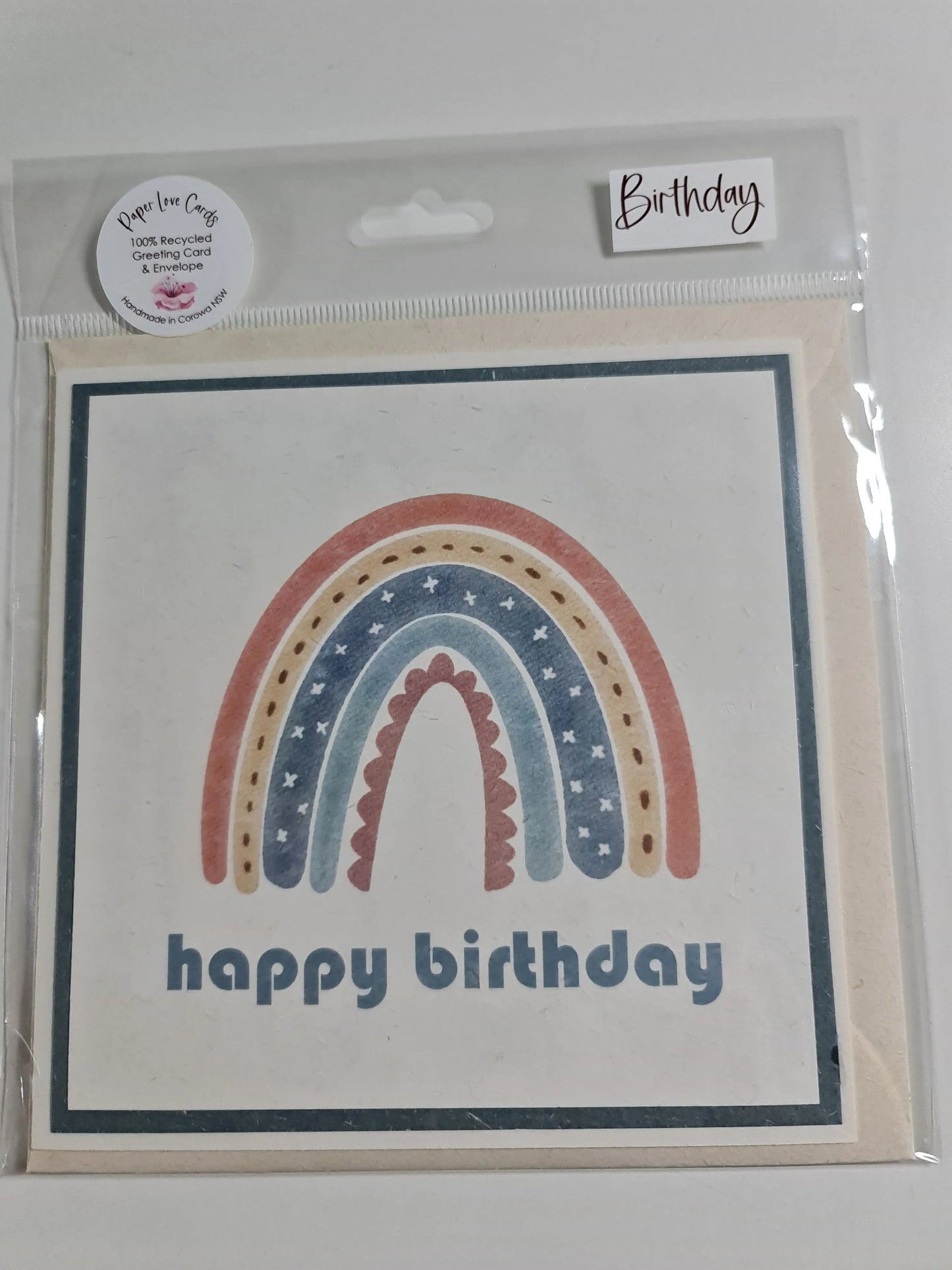 Greeting Card - Boho Rainbow Birthday Card - Blue -Paper Love Cards