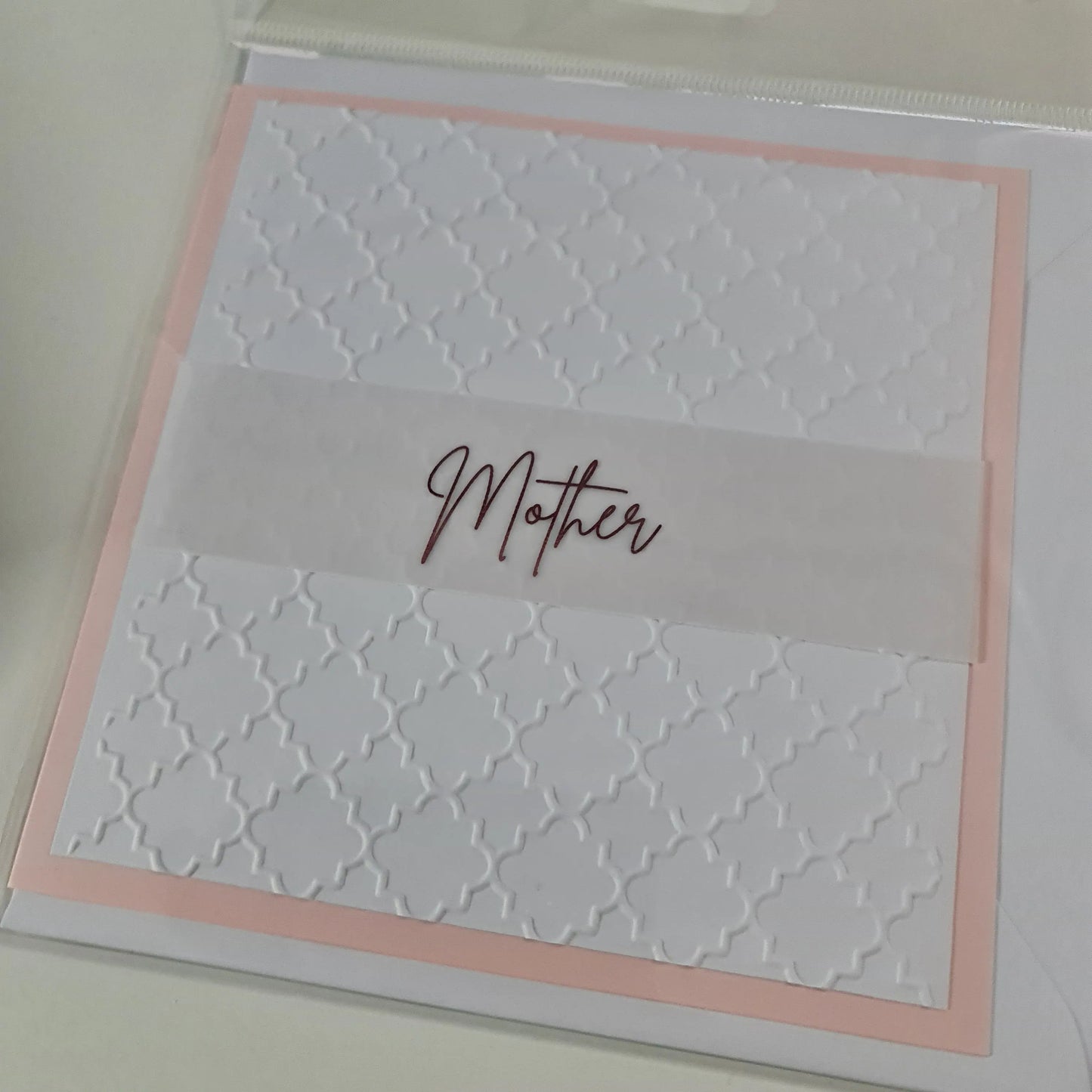 Mother Card - Pink with white embossing and pink foil Paper Love Cards