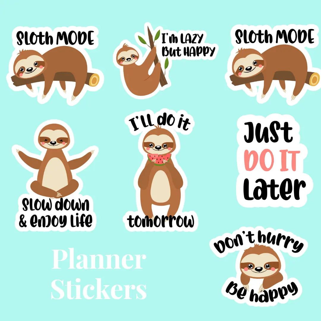 Sloth Planner Stickers - 7 per sheet Paper Love Cards