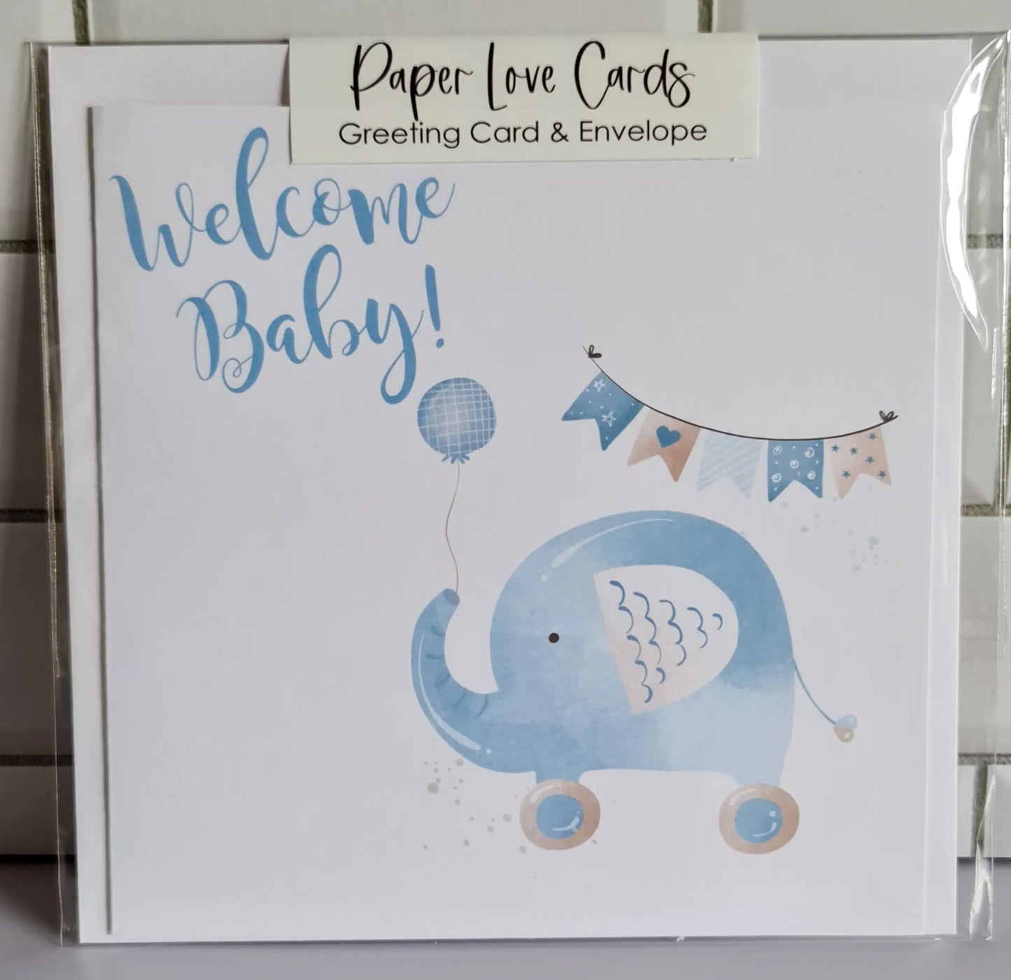 Welcome Baby Blue Elephant Paper Love Cards