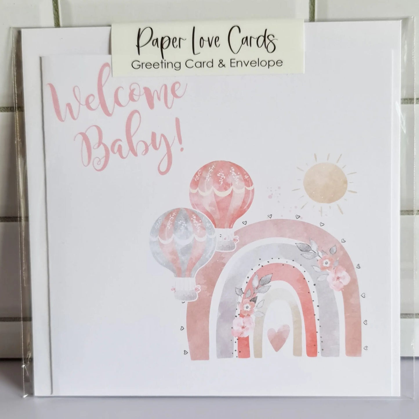 Welcome Baby Peach Hot Air Balloon Paper Love Cards